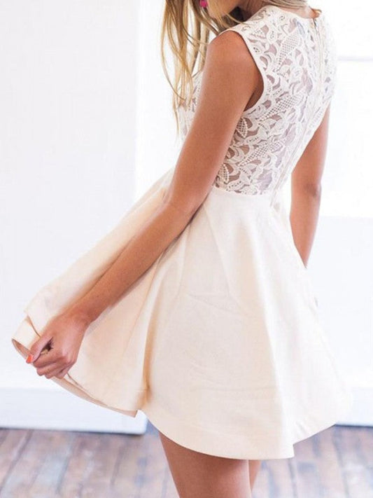 Homecoming Dresses Katie Satin A-Line/Princess Scoop Applique Sleeveless Short/Mini Dresses