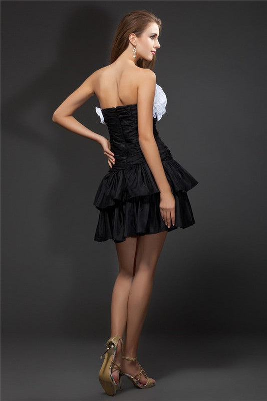 A-Line/Princess Strapless Ruffles Hand-Made Flower Sleeveless Short Taffeta Veronica Homecoming Dresses Cocktail Dresses