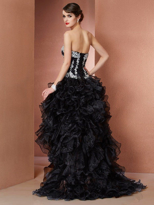 A-Line/Princess Sweetheart Applique Sleeveless Beading High Low Organza Larissa Homecoming Dresses Dresses