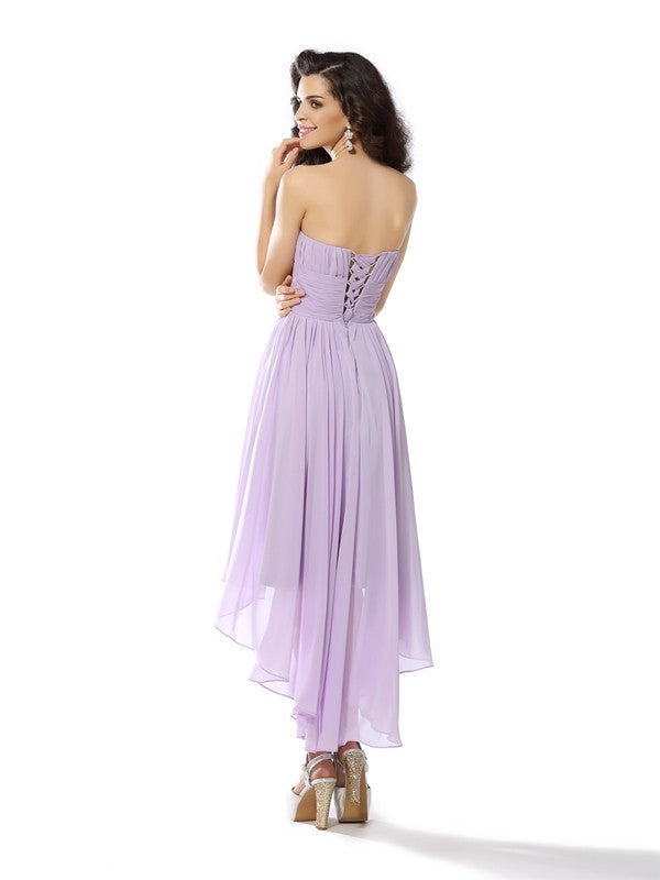 A-Line/Princess Sweetheart Hand-Made Flower Sleeveless High Low Cocktail Mayra Chiffon Homecoming Dresses Dresses