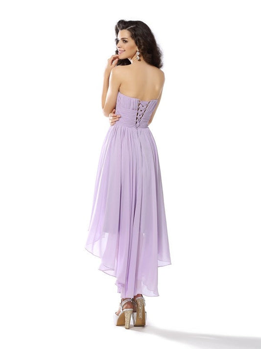 A-Line/Princess Sweetheart Hand-Made Flower Sleeveless High Low Cocktail Mayra Chiffon Homecoming Dresses Dresses