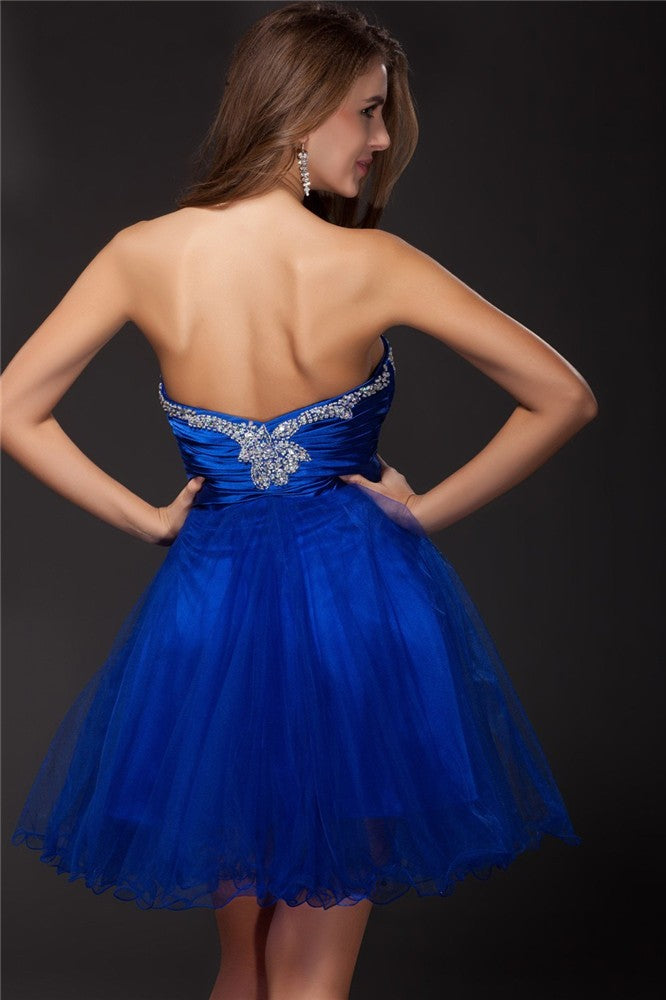 A-Line/Princess Strapless Beading Sleeveless Short Net Elastic Maya Homecoming Dresses Satin Cocktail Woven Dresses