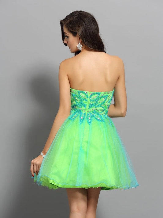 A-Line/Princess Sweetheart Beading Sleeveless Short Net Rowan Cocktail Homecoming Dresses Dresses