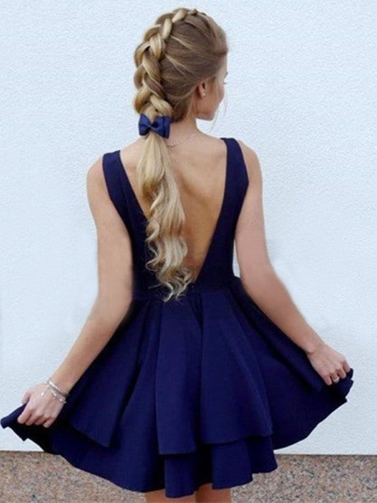 Homecoming Dresses Satin Nathalie A-Line/Princess Sleeveless Straps Layers Short/Mini Dresses