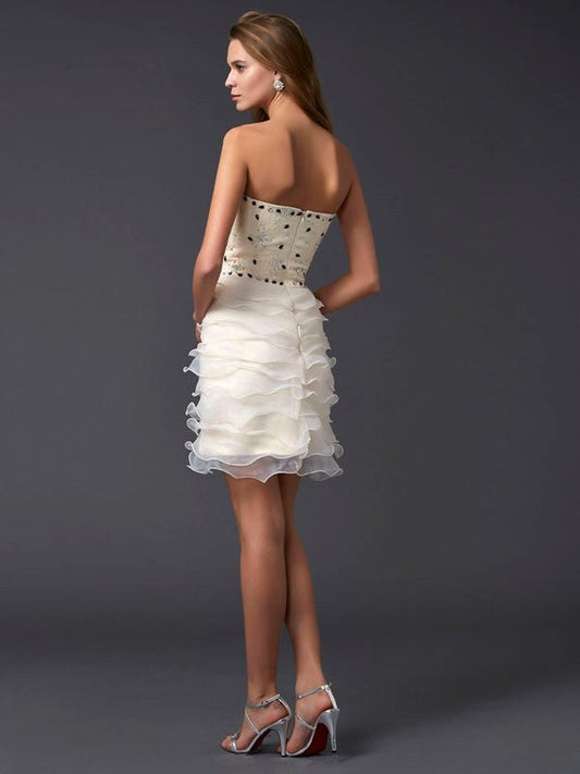 Sheath/Column Strapless Sleeveless Valentina Homecoming Dresses Beading Short Tulle