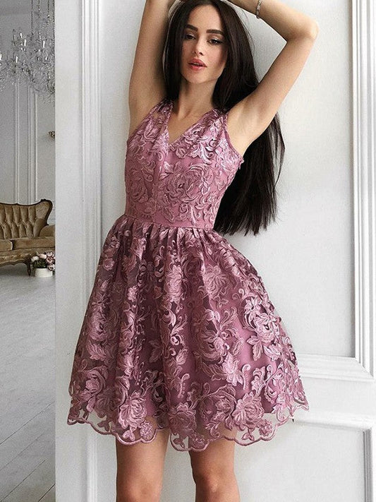 A-Line/Princess Homecoming Dresses Cassie V-Neck Sleeveless Organza Ruched Short/Mini Dresses