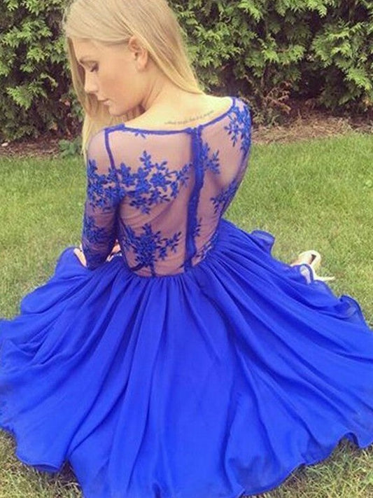 A-Line/Princess V-Neck Applique Long Sleeves Short/Mini Homecoming Dresses America Chiffon Dresses