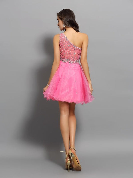 A-Line/Princess One-Shoulder Ruffles Sleeveless Short Samantha Cocktail Homecoming Dresses Organza Dresses