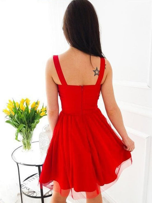 A-Line/Princess Sleeveless Straps Tulle Ruffles Short/Mini Homecoming Dresses Mildred Dresses