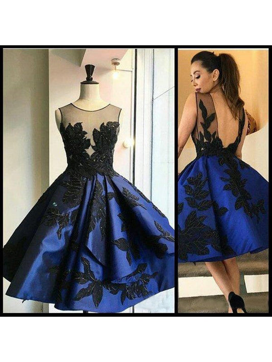 Satin Homecoming Dresses Julissa A-Line/Princess Sleeveless Scoop Applique Short/Mini Dresses