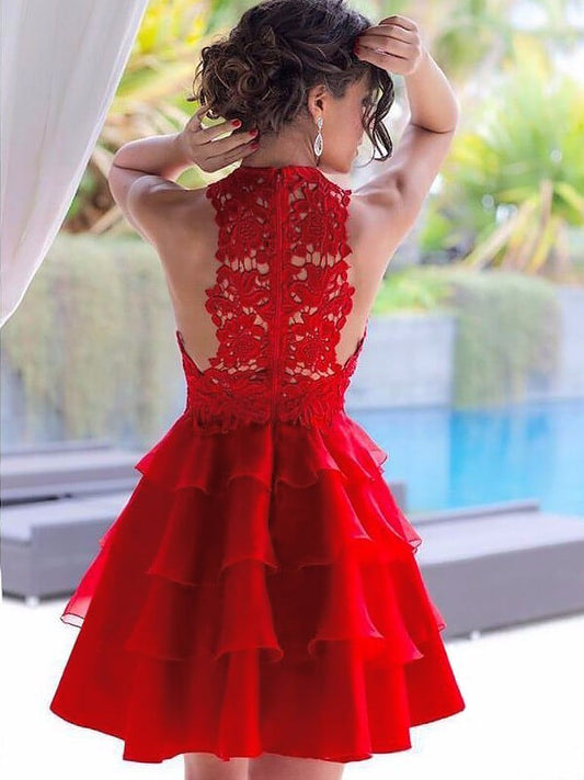 Homecoming Dresses Veronica Lace Chiffon A-Line/Princess Jewel Sleeveless Short/Mini Dresses