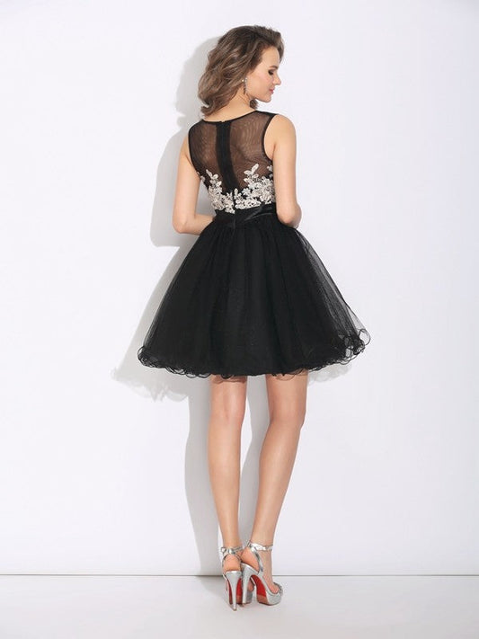 A-Line/Princess Homecoming Dresses Millicent Scoop Ruffles Sleeveless Short Net Dresses