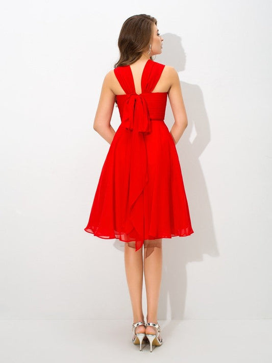 A-Line/Princess Straps Chiffon Cocktail Homecoming Dresses Mandy Pleats Sleeveless Short Dresses