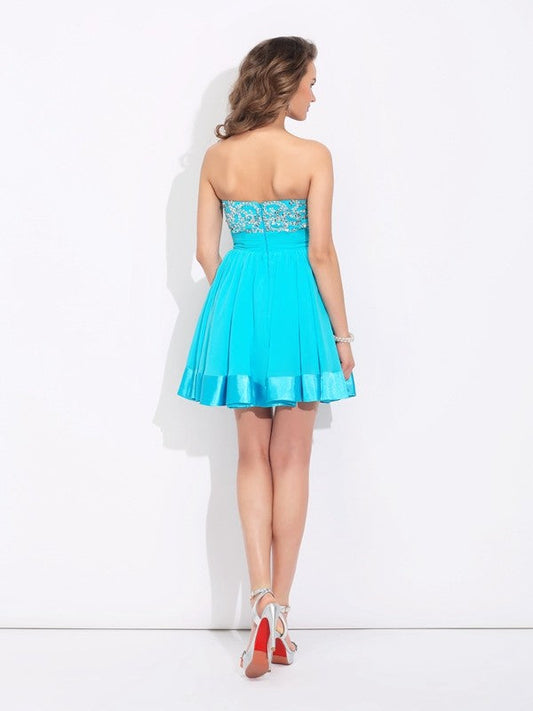 A-Line/Princess Sweetheart Ruffles Sleeveless Jimena Chiffon Homecoming Dresses Short Dresses