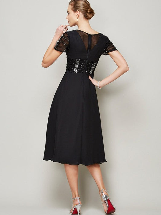 A-Line/Princess Chiffon Homecoming Dresses Aliana V-Neck Short Sleeves Ruffles Short