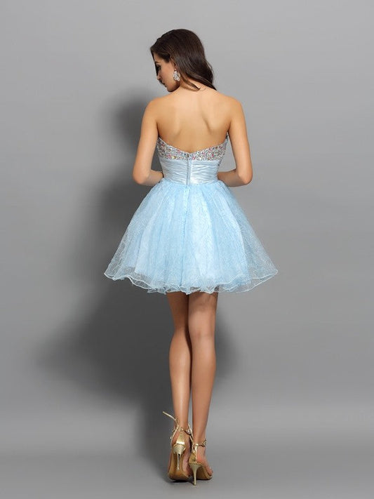 A-Line/Princess Homecoming Dresses Chiffon Cocktail Johanna Sweetheart Beading Sleeveless Short Dresses