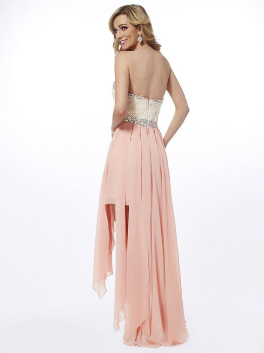 A-Line/Princess Sweetheart Sleeveless Beading High Low Homecoming Dresses Kitty Chiffon Dresses