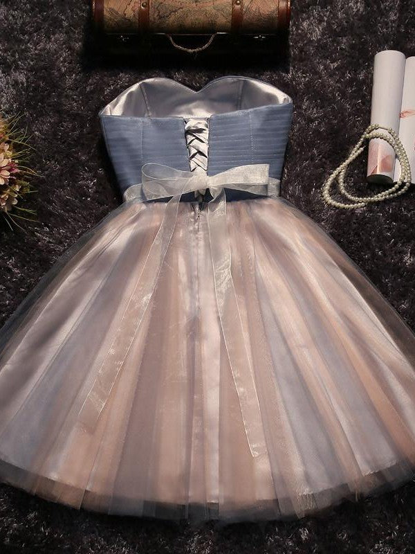 A-Line/Princess Sleeveless Sweetheart Tulle Beading Homecoming Dresses Melinda Short/Mini Dresses