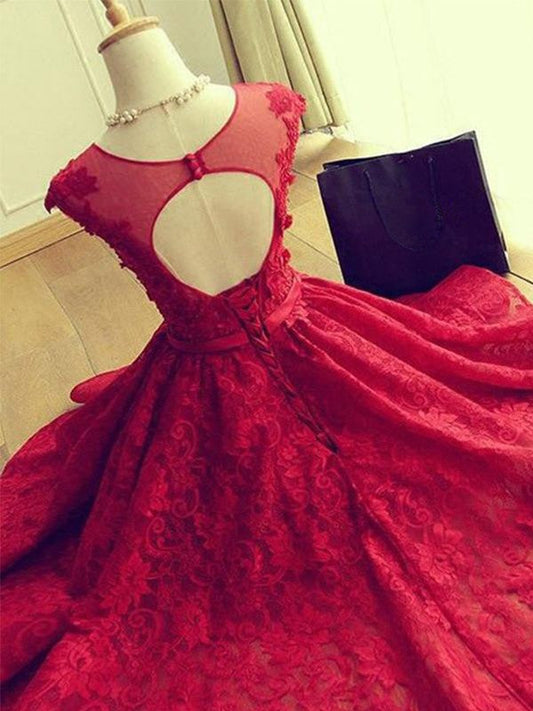 A-Line Jewel Cut Short With Applique Red Suzanne Homecoming Dresses Lace