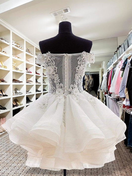 Ball Gown Off-The-Shoulder Cut Short With Applique Organza White Heidi Homecoming Dresses