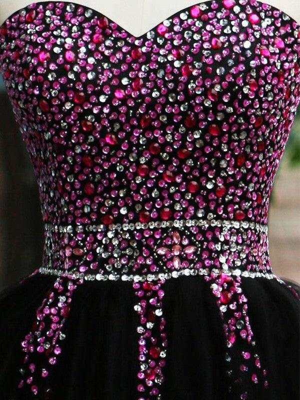 A-Line/Princess Sleeveless Sweetheart Tulle Beading Short/Mini Dresses Kathleen Homecoming Dresses