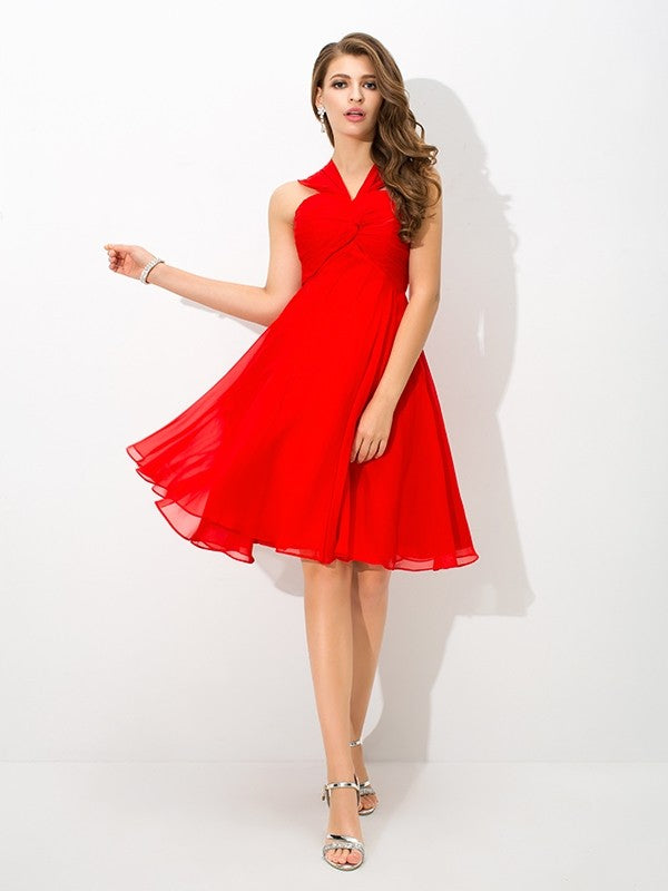A-Line/Princess Straps Chiffon Cocktail Homecoming Dresses Mandy Pleats Sleeveless Short Dresses