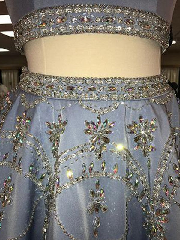 Satin Homecoming Dresses Jaliyah A-Line/Princess Sleeveless Bateau Beading Short/Mini Two Piece Dresses