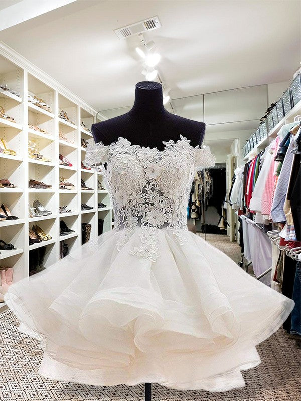 Ball Gown Off-The-Shoulder Cut Short With Applique Organza White Heidi Homecoming Dresses