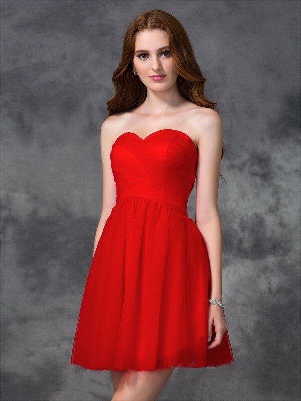 A-Line/Princess Sweetheart Ruffles Homecoming Dresses Cocktail Genevieve Sleeveless Short Net Dresses