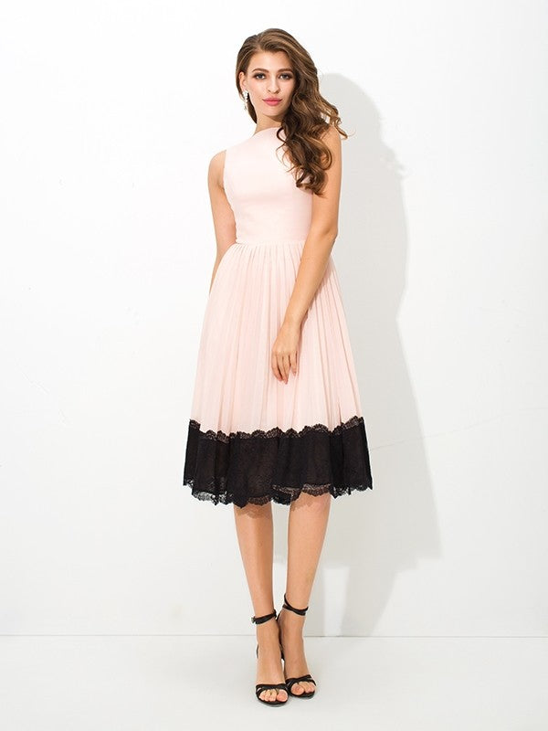 Ashleigh Homecoming Dresses Lace Cocktail Chiffon A-Line/Princess High Neck Sleeveless Short Dresses