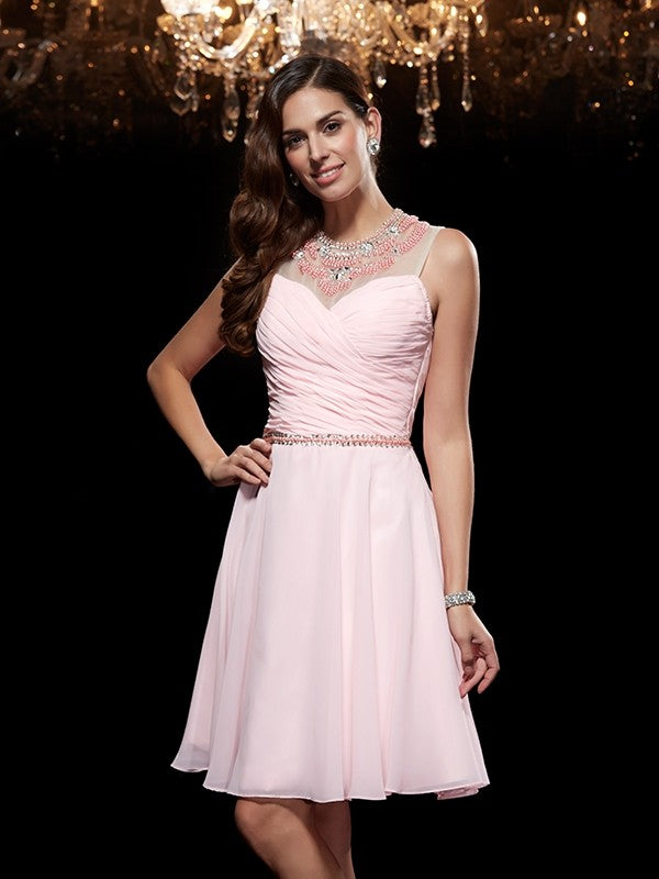 A-Line/Princess Scoop Chiffon Malia Homecoming Dresses Beading Sleeveless Short Dresses
