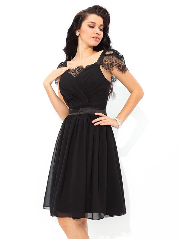 A-Line/Princess Straps Pleats Sleeveless Short Homecoming Dresses Chiffon Cocktail Tianna Dresses