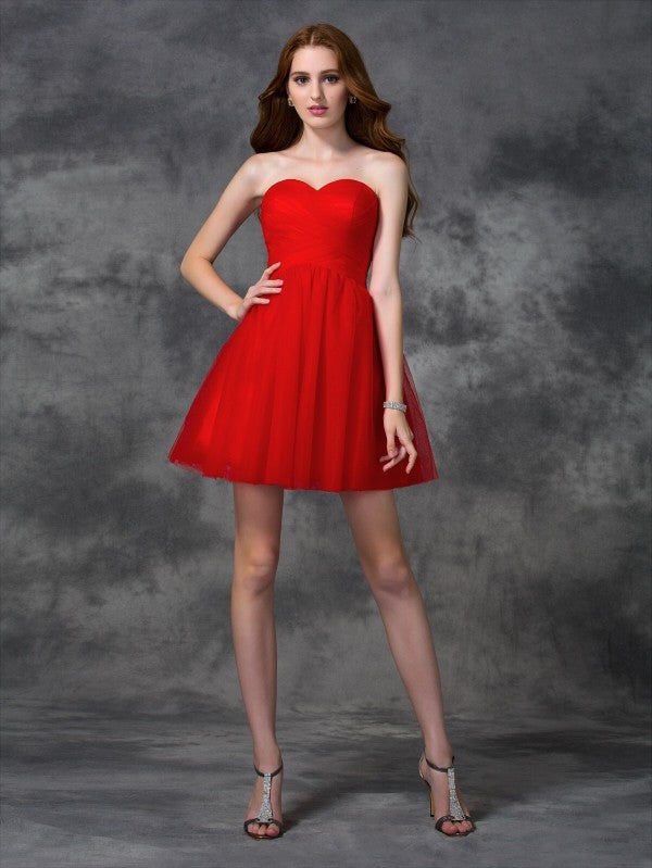 A-Line/Princess Sweetheart Ruffles Homecoming Dresses Cocktail Genevieve Sleeveless Short Net Dresses
