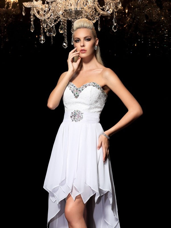 A-Line/Princess Sweetheart Beading Sleeveless Cocktail Chiffon Mariana Homecoming Dresses High Low Dresses