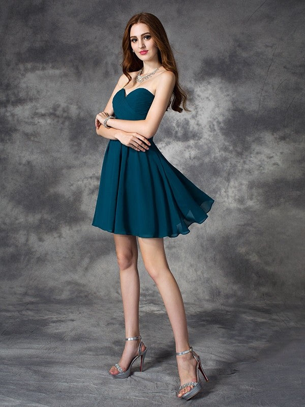 A-Line/Princess Sweetheart Ruffles Chiffon Sophronia Homecoming Dresses Sleeveless Short Dresses
