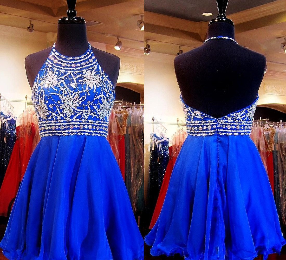 Royal Blue Sparkle Beautiful Chiffon Fashion Beading Sweet 16 Dress RSR67