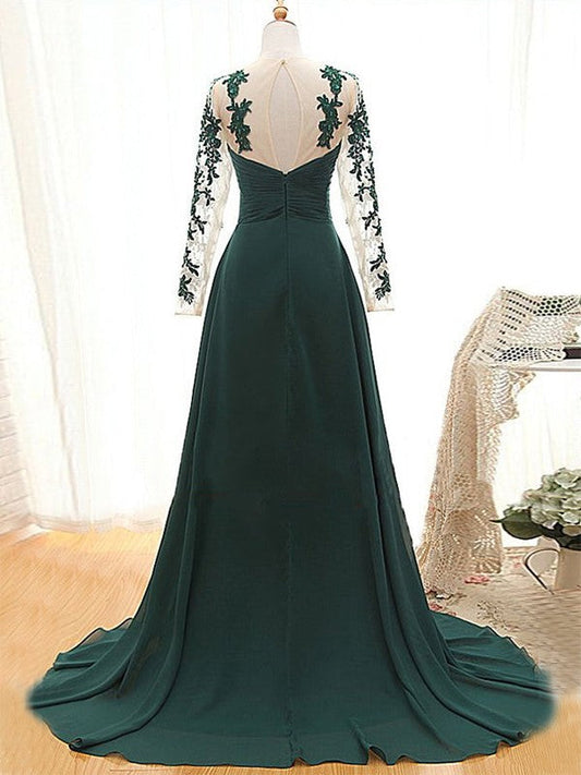 Mariah A-Line/Princess Chiffon Applique Sweetheart Long Sleeves Sweep/Brush Train Mother of the Bride Dresses DSP0020438
