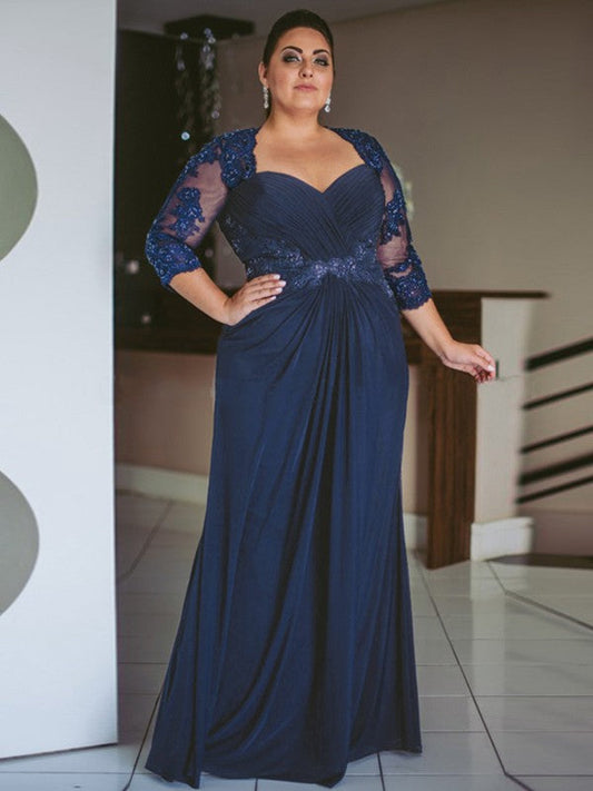 Aurora Sheath/Column Chiffon Applique Sweetheart 3/4 Sleeves Floor-Length Mother of the Bride Dresses DSP0020443