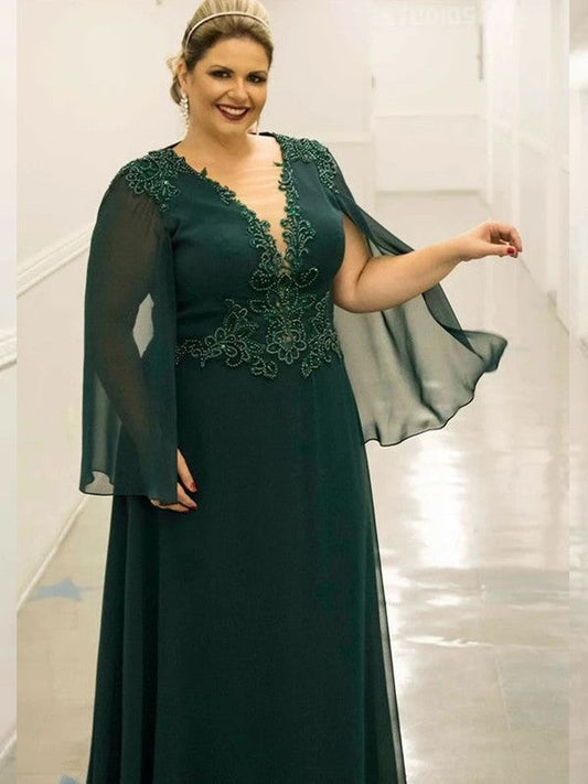 Kitty A-Line/Princess 30D Chiffon Applique V-neck Sleeveless Floor-Length Plus Size Mother of the Bride Dresses DSP0020450