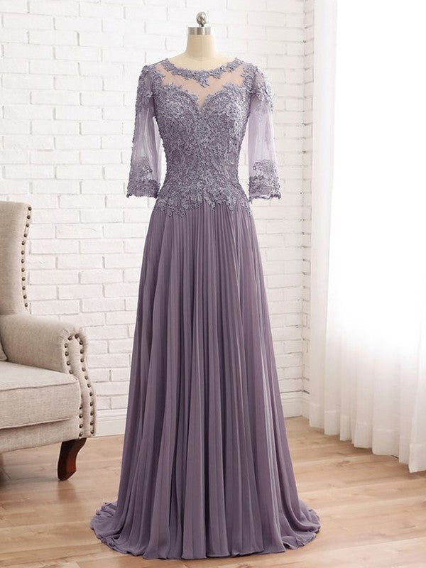 Cheryl A-Line/Princess Chiffon Lace Scoop 3/4 Sleeves Sweep/Brush Train Mother of the Bride Dresses DSP0020455