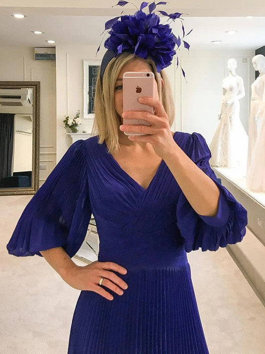 Aurora A-Line/Princess Chiffon Ruffles V-neck 3/4 Sleeves Tea-Length Mother of the Bride Dresses DSP0020295