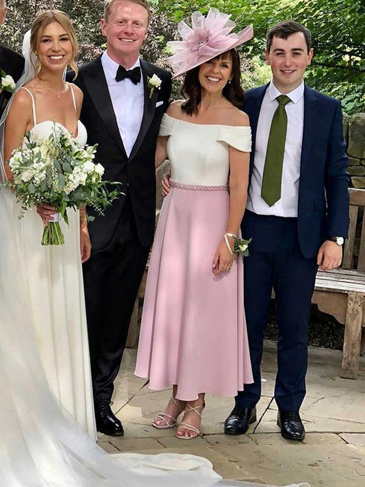 Pauline A-Line/Princess Charmeuse Beading Off-the-Shoulder Sleeveless Ankle-Length Mother of the Bride Dresses DSP0020297