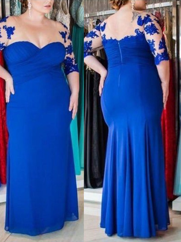 Rhoda Sheath/Column Chiffon Applique V-neck 1/2 Sleeves Floor-Length Mother of the Bride Dresses DSP0020291