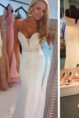 Prom Dresses Sexy Mermaid Spaghetti Strap Crystal Floor Length Formal Occasion Dress RS707