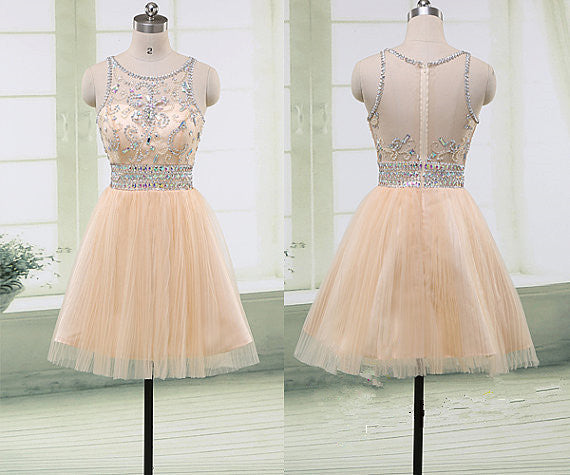Short Prom Gown Champagne Homecoming Gowns 2024 Homecoming Dress RS908