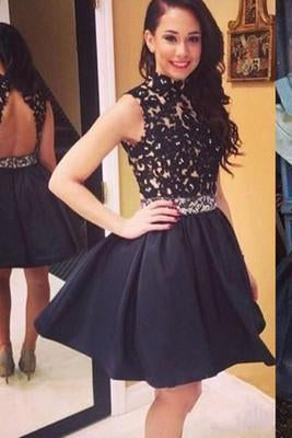 Prom Dress Lace Prom Dress Black Prom Dress Fitted Prom Dress Short Prom Dress RS607