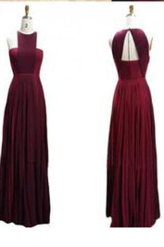 Pretty Burgundy Halter Sleeveless Long Chiffon Prom Dresses Open Back Prom Dresses RS135