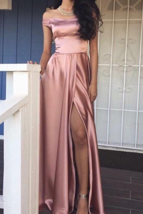 prom dresses 2024 prom dresses fashion pink off the shoulder prom dress sexy slit evening dress