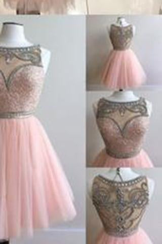 Tulle Short BeadS Cute Sleeveless Elegant Fashion Sexy Custom Made Homecoming Dresses RS436