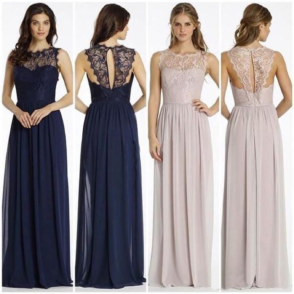 Round Neckline Illusion Lace Top Chiffon A-line Popular Open Back Bridesmaid Dresses RS515